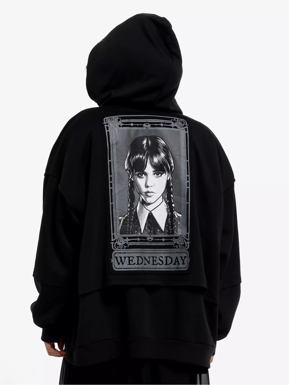 ADDAMS FAMILY Wednesday Split Window Girls Oversized Hoodie Black Size M NEW
